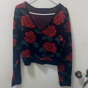 Material Girl Black and Red Floral Sweater